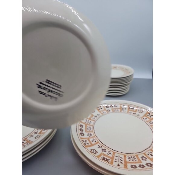 Decostone Andre Ponche Dinner Plates 10" Brown Rim Lot of 8 Floral Oven Safe - Picture 8 of 8